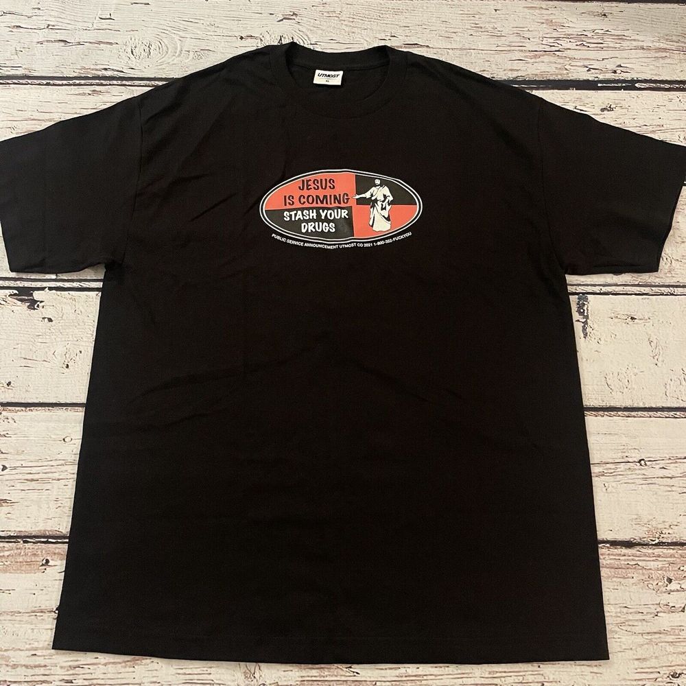 Utmost Co Jesus‎ Is Coming Stash Your Drugs T-Shirt Size XL Black